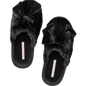 NWT Victoria secret black bow slippers